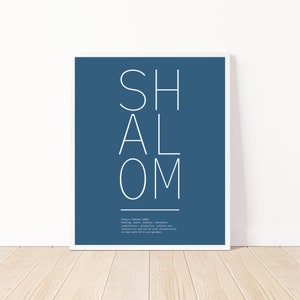 Modern Blue Shalom Wall Decor | Hebrew Word Dictionary Poster, Proud to be Jewish, Shalom wall art, Jewish wall art, Digital Download Art