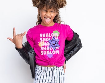 Shalom Jewish Star Emoji Rainbow Paint Splatter - Jewish Pride Shirt for Kids, Youth Tshirt, Short Sleeve Tee, Jewish Summer Camp, Day Camp