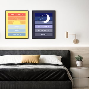 Beatles Lyrics Wall Art Set | Here Comes the Sun & A Hard Day’s Night | Printable Beatles Posters | Nursery Home Decor Digital Download