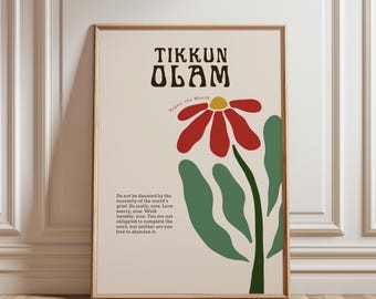 Tikkun Olam Floral Jewish Art Print - Repair the World, Modern Judaica Home Decor (Physical Print)