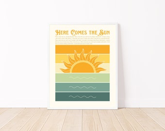 The Beatles Here Comes the Sun Wall Art, The Beatles Poster, Retro Style Art, Song Lyrics Art, Gift for Beatles Fan  |  Giclee Print