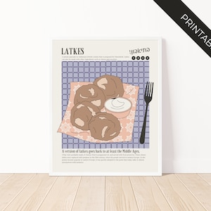 Hanukkah Latkes Food Poster: Vintage Style, Jewish Wall Decor, Jewish Art Wall, Digital Download Art, Printable, Kitchen, Hebrew Poster