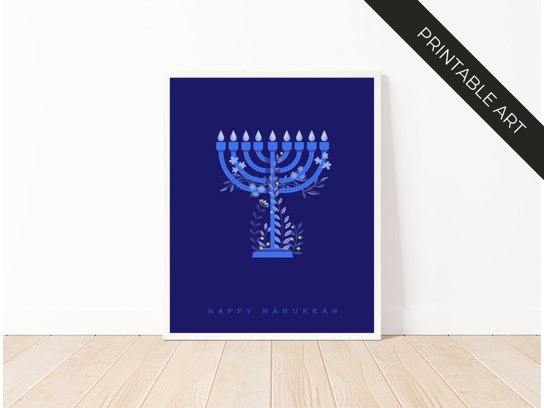 Modern Floral Menorah Art Print Hanukkah Wall Decor Digital Download Art Etsy