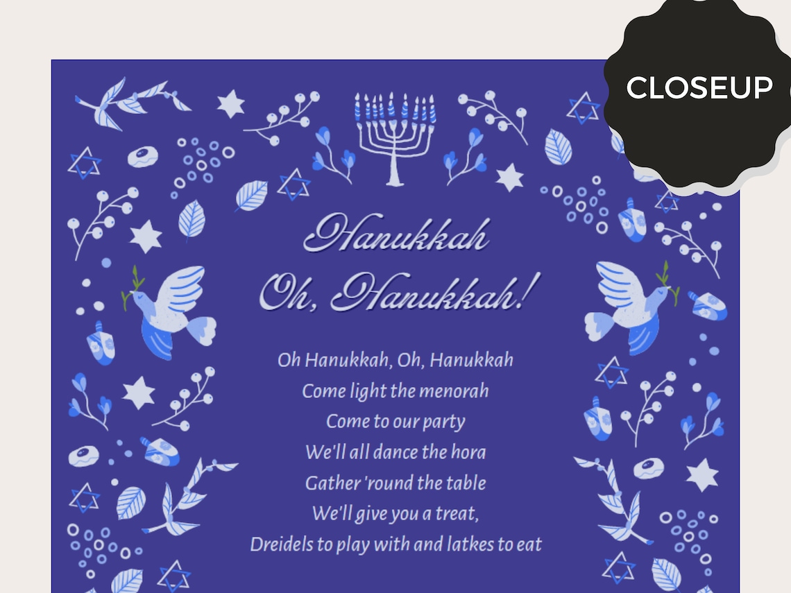 Oh Hanukkah Song Lyrics Hanukkah Wall Art Digital Download Etsy