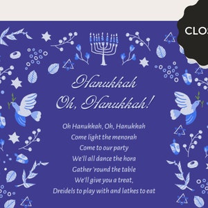 Oh Hanukkah Song Lyrics Hanukkah Wall Art Digital Download Art - Etsy