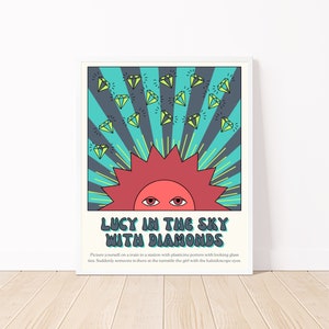 The Beatles Song Lyrics psychedelic art | Lucy in the Sky with Diamonds | Beatles Poster | Physical Print