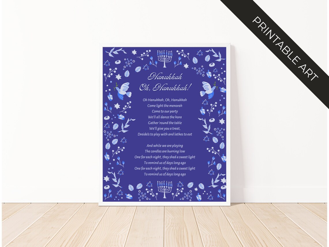 Oh Hanukkah Song Lyrics Hanukkah Wall Art Digital Download - Etsy
