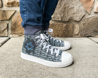 Am Yisrael Chai Graffiti & Star of David Men's High Top Sneakers - Jewish Street Art Footwear - Israel Shoes