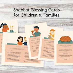 Pacote de Flashcards de Bênçãos do Shabat Judaico - Orações do Jantar de Sexta à Noite - Hebraico com Vogais, Transliteração, Inglês e Instruções