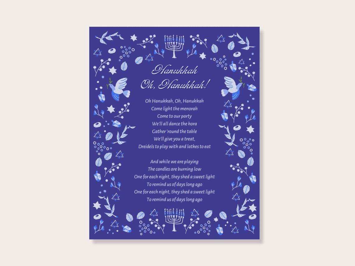 Oh Hanukkah Song Lyrics Hanukkah Wall Art Digital Download - Etsy