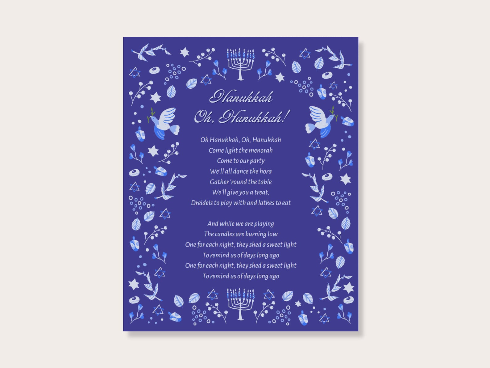 Oh Hanukkah Song Lyrics Hanukkah Wall Art Digital Download - Etsy