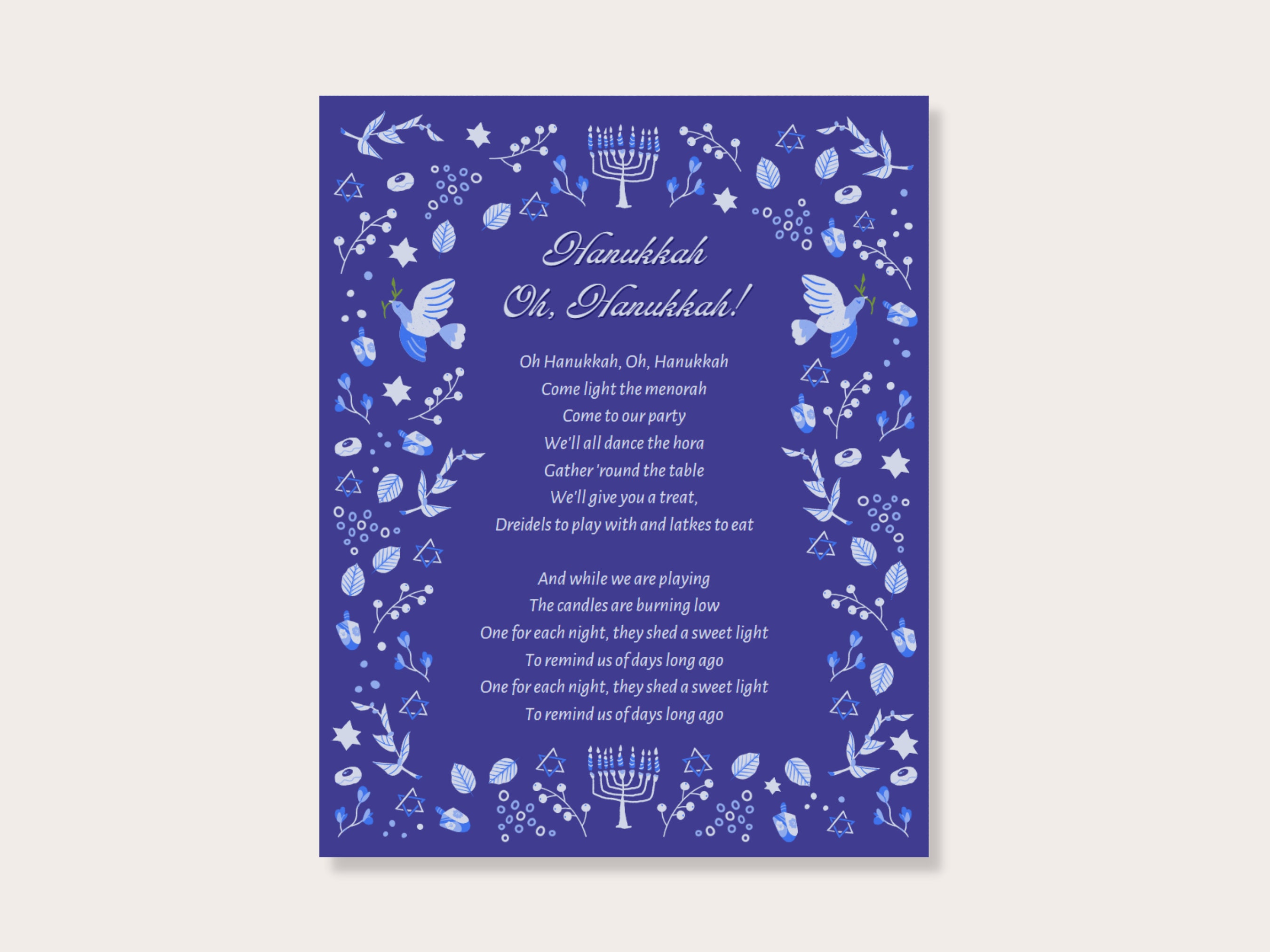 Oh Hanukkah Song Lyrics Hanukkah Wall Art Digital Download - Etsy