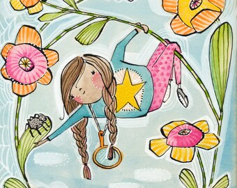 Nursery artwork | Girl Power print | Little Girl being curious | wall Art Print | by cori dantini | Girls Room decor | Limited edition