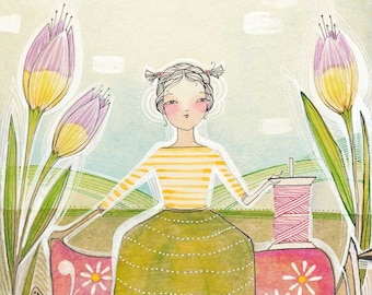 Vintage Sewing Machine Print: Whimsical Sewing Room Wall Art by Cori Dantini