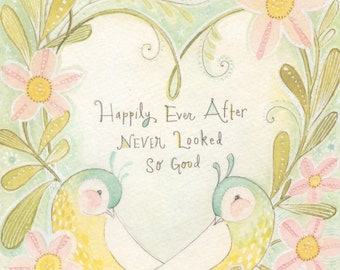 Lovebirds with heart,  Wedding Card, sweet birds, Cute Card, pretty, congratulations on your wedding day, card for wedding