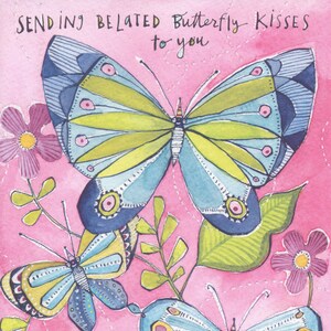 verspätete Geburtstagskarte mit schönem Schmetterling, Geburtstagskarte, süße Geburtstagskarte, süße Karte, hübsch, Aquarellkunst