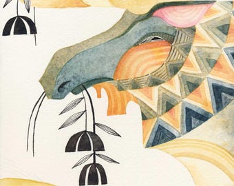 Mid-Century Moose Watercolor Print: Bold Colorful Bird Art by Cori Dantini