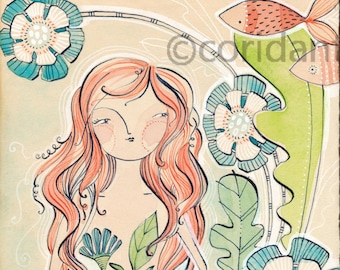 watercolor painting of a Mermaid by Cori Dantini, Mermaid Days, Blend Fabrics - 5 x 10 - limited edition archival print