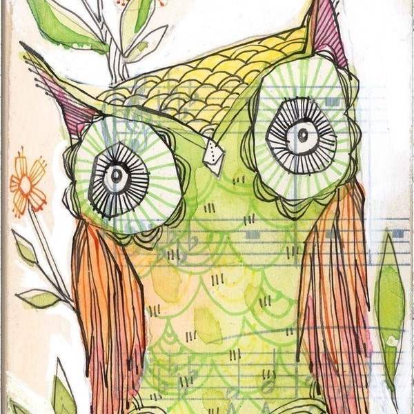 little olive... an archival owl print 5 x 10 inches by cori dantini