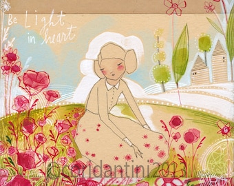 watercolor of girl in a field of poppies -  8 x 8 inch limited edition archival...  by cori dantini