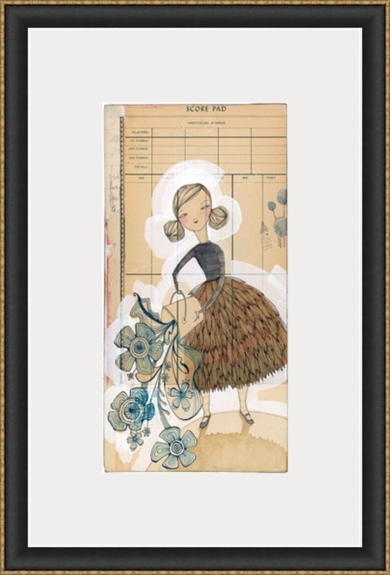 Whimsical Art Print Woman with Bird in a cage Painting Whimsical Room Decor archival and limited edition print by cori dantini image 2