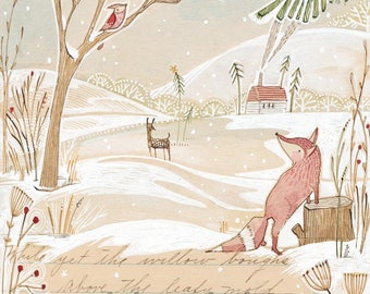 Winter Fox Watercolor Art Print: Woodland Nursery Decor