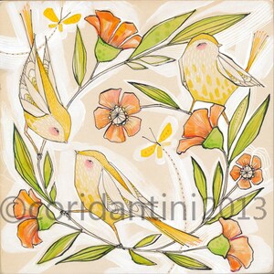 Watercolor Yellow Birds Print: Signed Limited Edition Archival Art