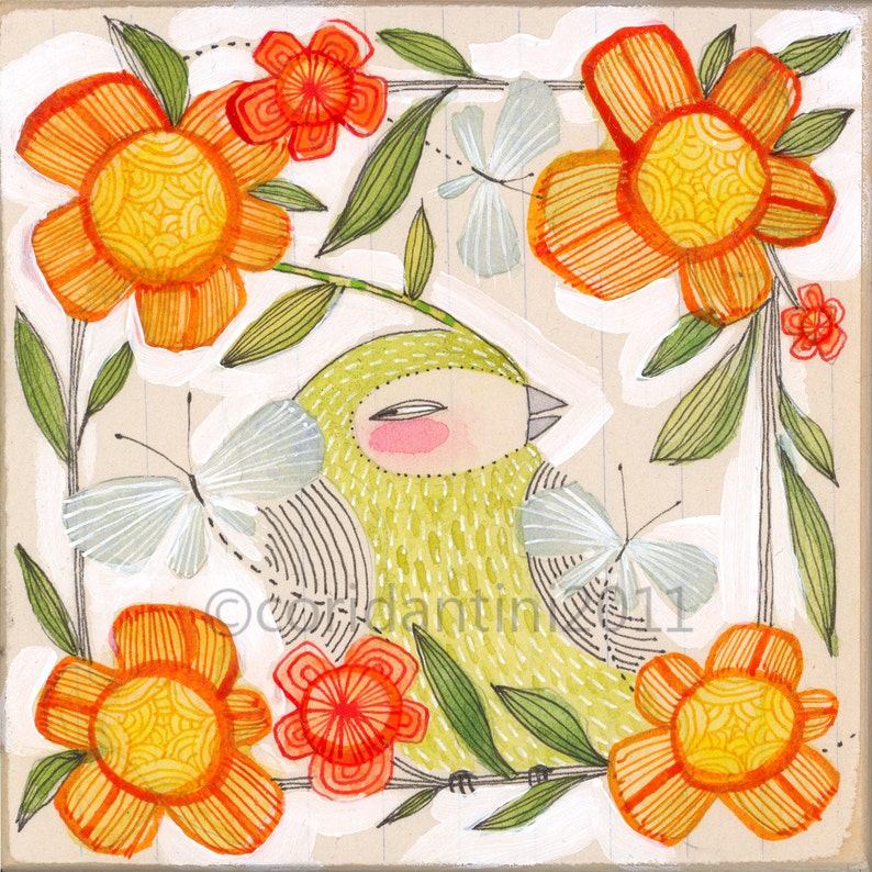 Fine Companions bird and butterfly art 8 x 8 archival limited edition print by cori dantini image 1