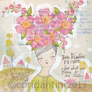 watercolor illustration of girl with flowers in her hair- illustration - 8 x 8 inch limited edition and archival print by corid