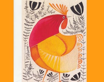 Greeting Card, Whimsical Rooster Illustration, Blank Inside, Cori Dantini Art