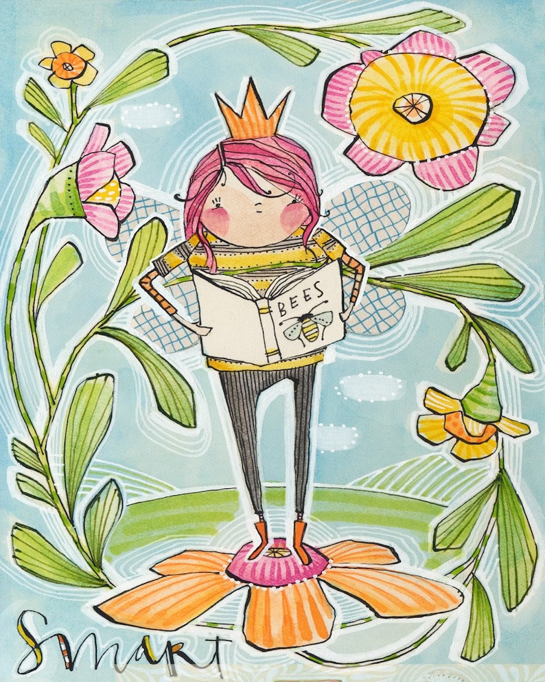 Girl Powers SMART Little Girl Wall Art Print by Cori Etsy