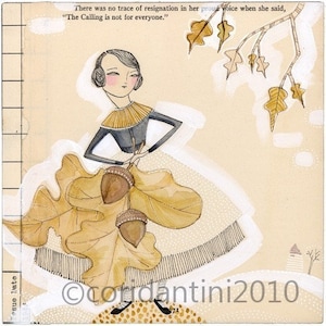 Woman with Autumn, fall, leaves, acorn, 8 x 8 limited edition  archival print,  by cori dantini