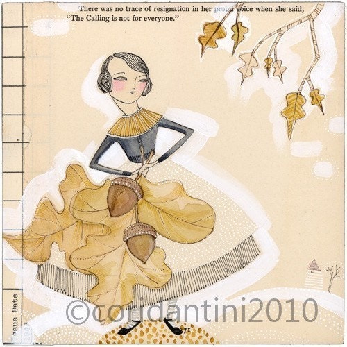 Femme avec l’automne, l’automne, les feuilles, le gland, 8 x 8 édition limitée impression d’archives, par cori dantini
