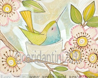 watercolor of a hummingbird - 8 x 8 -  archival - limited edition - mixed media watercolor by cori dantini