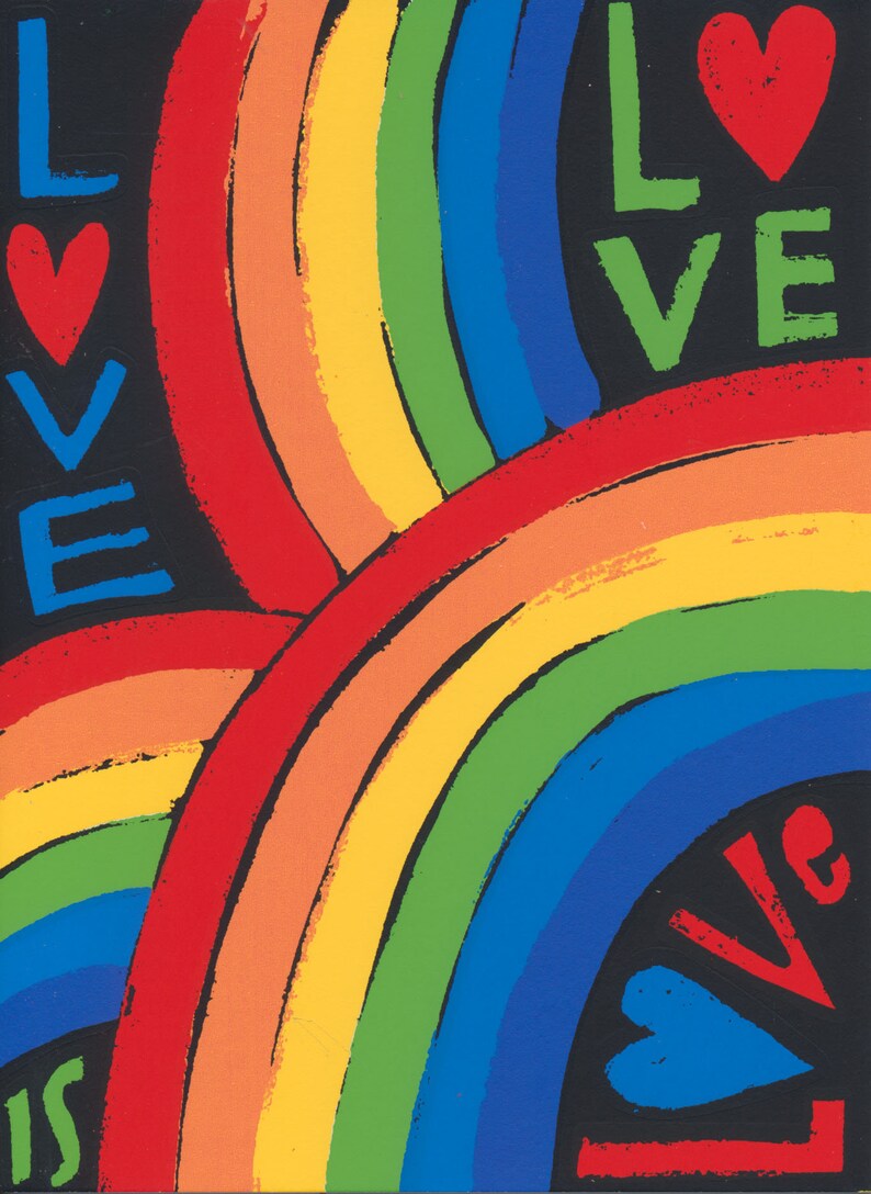 love is love is love, LGBTQ greeting card, hand pulled silk screened note card image 1