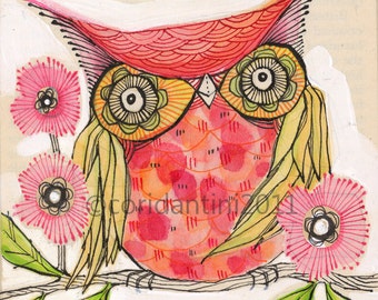 red owl painting - watercolor - print - limited edition and archival print, 8 x 8 inches by cori dantini