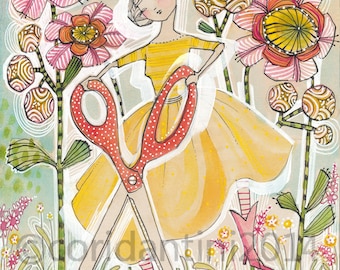 Radiant watercolor | illustration- Scissor Dancer | Craft room tools | Craft room decor | The Makers fabric line by Cori Dantini