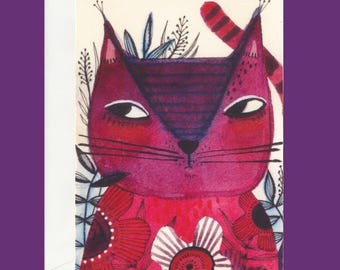 Greeting Card, Whimsical Cat Art, Blank Inside, Cori Dantini Design