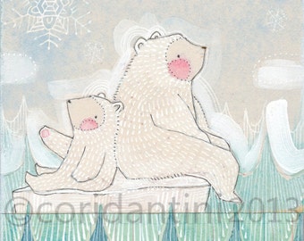 polar bears- watercolor painting - children's art - - illustration - 8 x 10 inches - archival, limited edition print by cori dantini