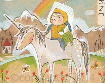 kid's art print | Nursery artwork | child and unicorn | rainbow Cori Dantini | children's Room Decorating Ideas Archival Limited edition