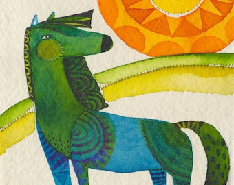 Modern Horse Watercolor Print by Cori Dantini: Mid-Century Art