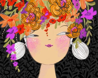 Floral Crown Woman Art Print: Limited Edition Archival Giclée
