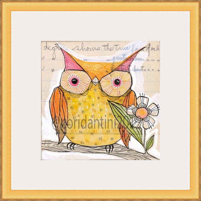 Yellow Owl Watercolor Painting Print Wall Art 8 X 8 Etsy