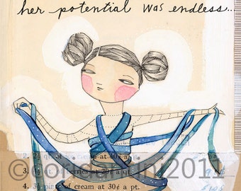 Illustration art about sewing | water colour painting | sewing art print | craft room wall art -Her Potential was Endless -by Cori Dantini