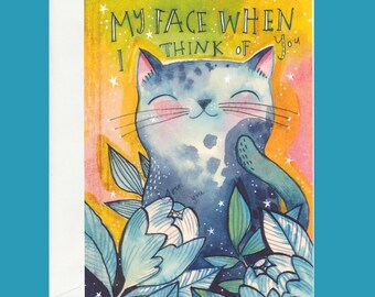 Happy Cat Greeting Card, Cori Dantini Art, Thinking of You Card