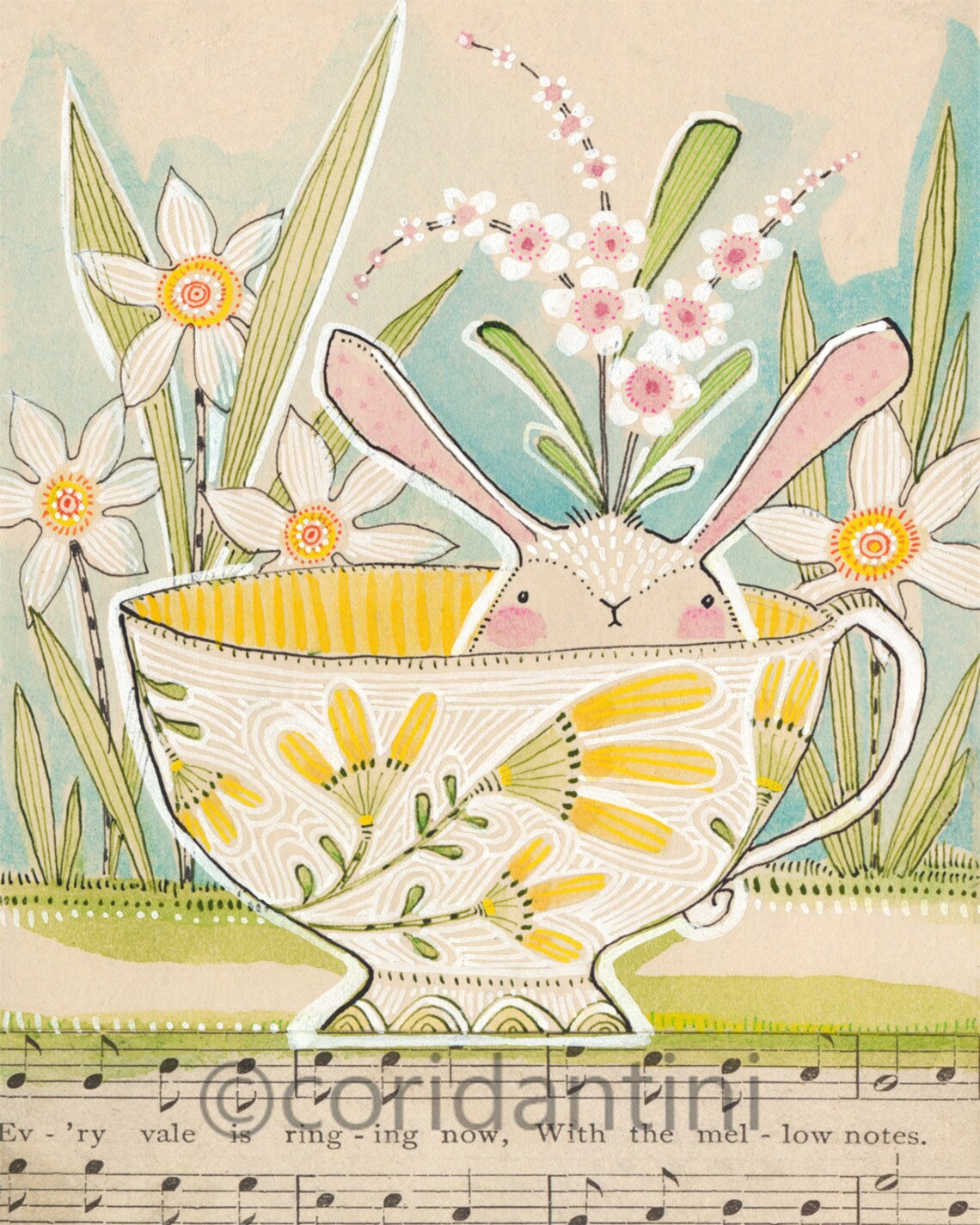 Easter Wall Art Decor Decoration Easter Bunny in a Tea Cup Etsy