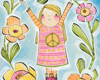 Nursery art prints | Girl Powers illustration art print | Little Girl peace and love wall Art Print |  by cori dantini