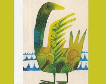GREETING CARD whimsical bird illustration, blank inside, Cori Dantini art