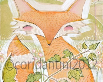 red fox - watercolor - drawing - 8x10 archival limited edition - vertical print by cori dantini