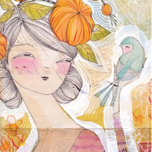 um CARTÃO DE ANIVERSÁRIO para ela que diz: "Um passarinho me disse... é seu aniversário" aquarela e arte em mídia mista de Cori Dantini